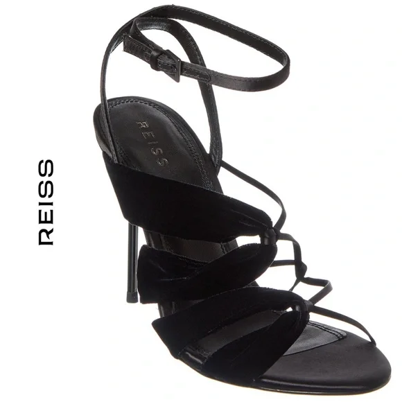 NIB REISS | SZ US 6 | Monroe Black Velvet Sandal Stiletto Pump Shoe $325 - Picture 1 of 10